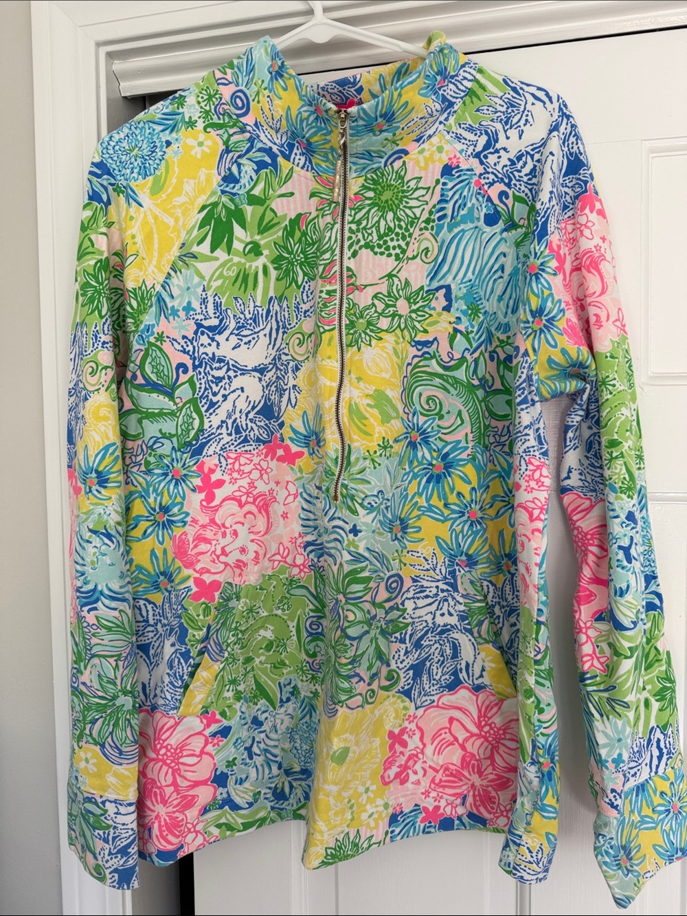 Lilly Pulitzer Floral Half-Zip Pullover in Blue Pink Yellow Green